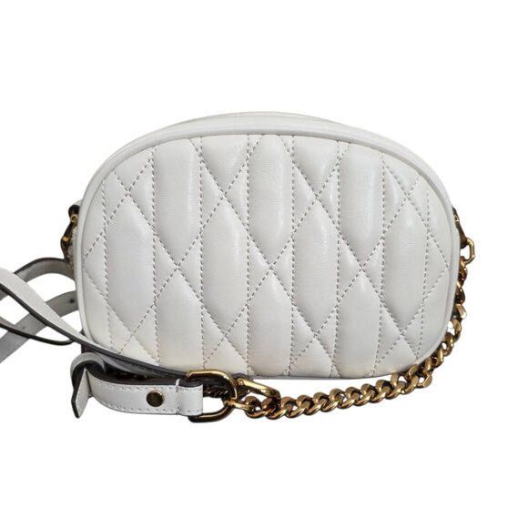 Tory Burch Kira Chevron Camera Bag Quilted Yellow White Floral Chain Crossbody - Picture 4 of 10